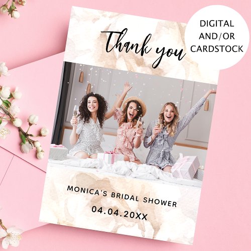 Bridal shower photo white floral thank you card