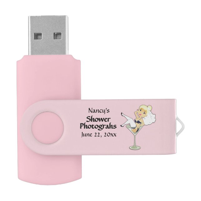 Bridal Shower Photograph Files Pink Flash Drive (Opened)