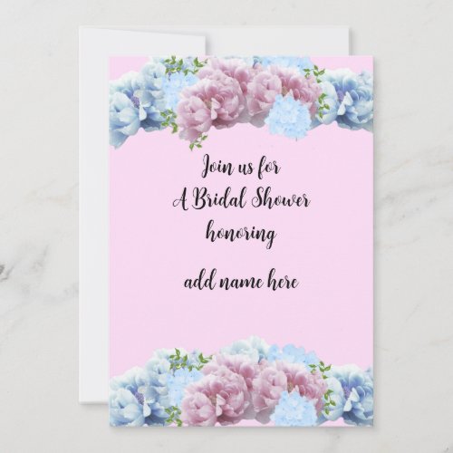 Bridal Shower Pink and Blue Floral Invitation