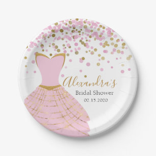 Bridal Shower Pink and Gold Foil Dress Paper Plates