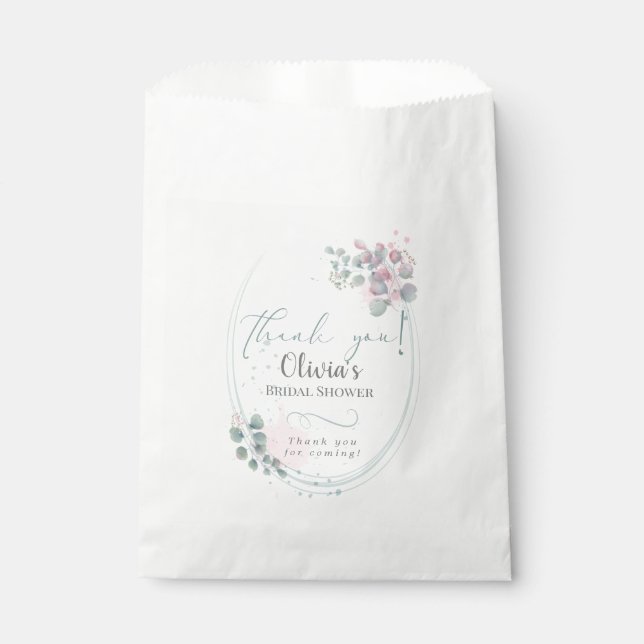 Bridal Shower Pink And Green Eucalyptus Favor Bag (Front)