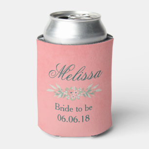 Bridal Shower Pink and Green Floral Can Cooler