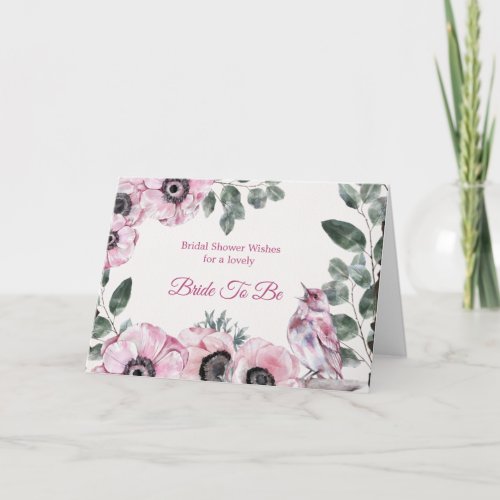 Bridal Shower Pink Bird Floral Card