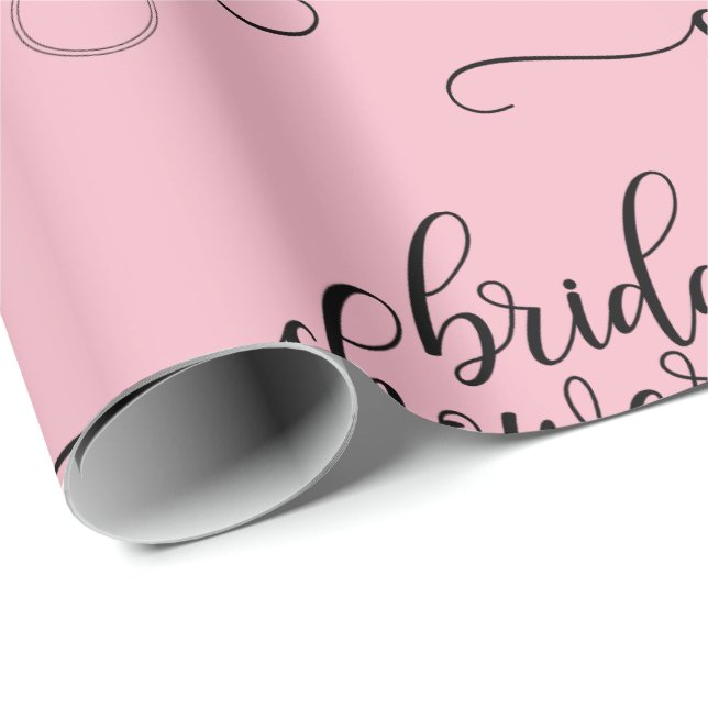 BRIDAL SHOWER pink black RING script calligraphy Wrapping Paper (Roll Corner)