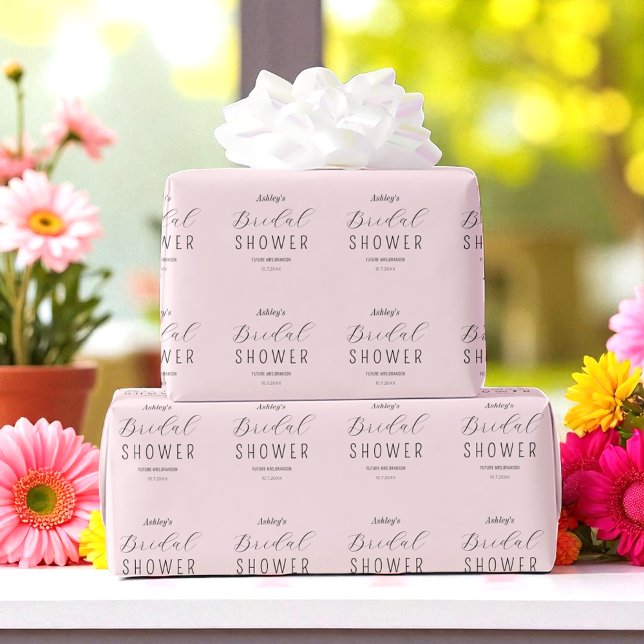 Bridal Shower Pink Black Script Chic Wrapping Paper (Creator Uploaded)