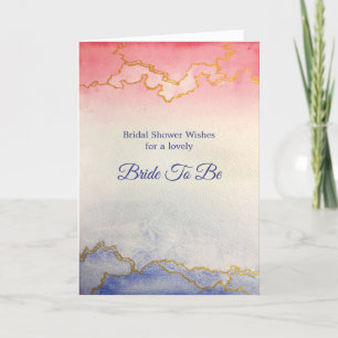 Bridal Shower Pink Blue Marble Gold Watercolor Card