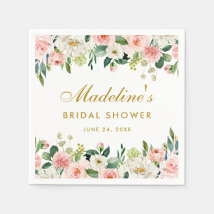 Bridal Shower Pink Blush Floral Gold Napkins