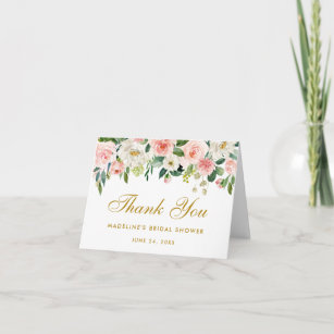 Bridal Shower Pink Blush Floral Gold Thanks Note Thank You Card