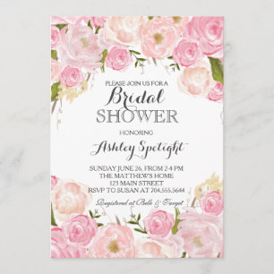 Bridal Shower pink blush Floral Invitation