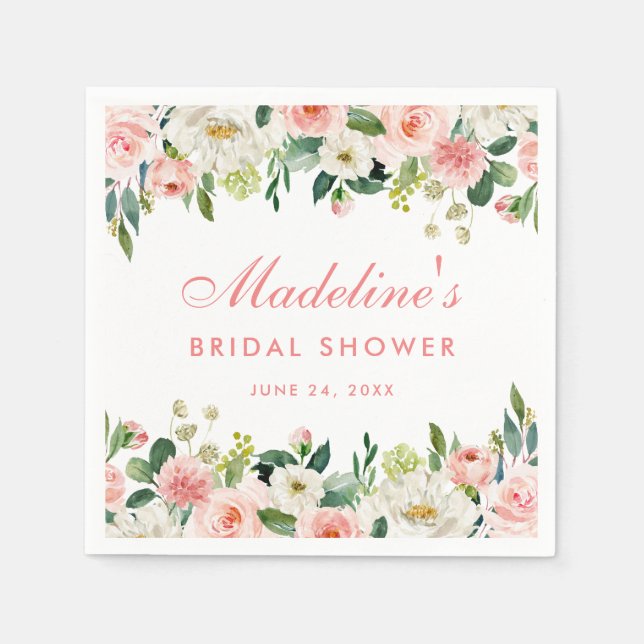 Bridal Shower Pink Blush Floral Napkins (Front)