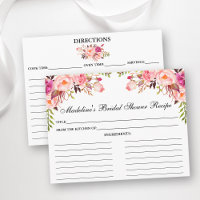 Bridal Shower Pink Blush Floral Recipe Card