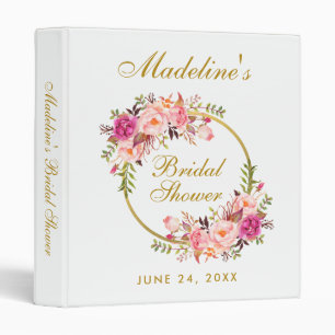 Bridal Shower Pink Blush Floral Wreath Gold 3 Ring Binder