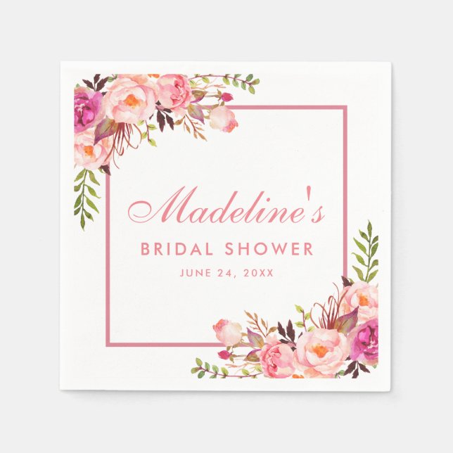 Bridal Shower Pink Blush Framed Floral Napkins (Front)