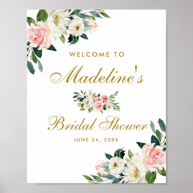 Bridal Shower Pink Blush Gold Floral Welcome Poster Zazzle 6483