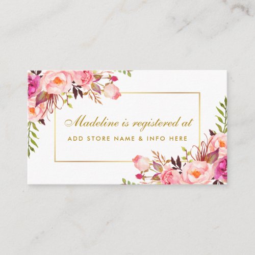 Bridal Shower Pink Blush Gold Registry Insert Card