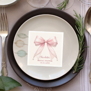 Bridal Shower pink bow cream florals pearls Napkins