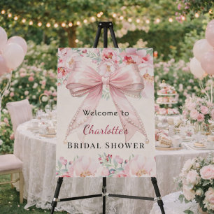 Bridal Shower pink bow cream ivory florals welcome Foam Board