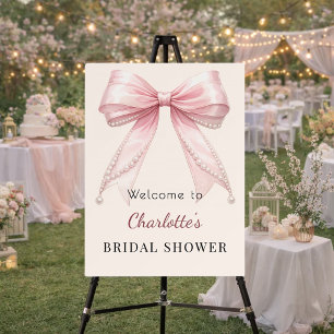 Bridal Shower pink bow cream ivory pearls welcome Foam Board