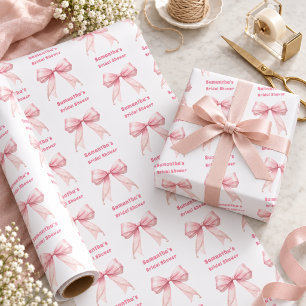 Bridal Shower pink bow pearls Wrapping Paper