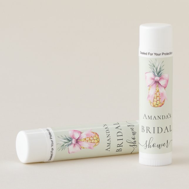 Bridal Shower pink bow pineapple sage green Lip Balm (Front)