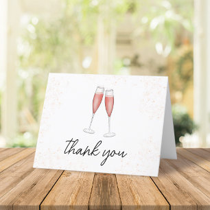 Bridal Shower Pink Calligraphy Script Champagne Letterpress Thank You Card