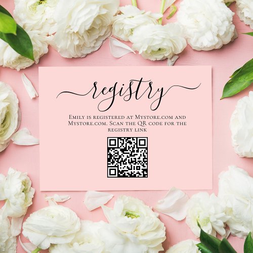 Bridal Shower Pink Calligraphy Script Registry Enclosure Card