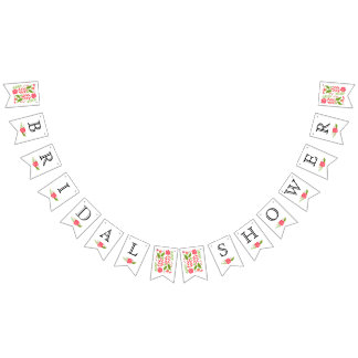 Bridal shower pink coral flowers wedding floral bunting flags