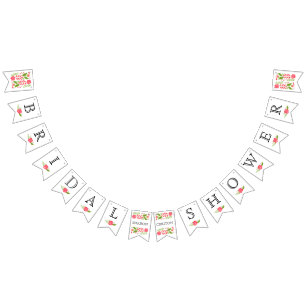 Bridal shower pink-coral wild flowers wedding bunting flags