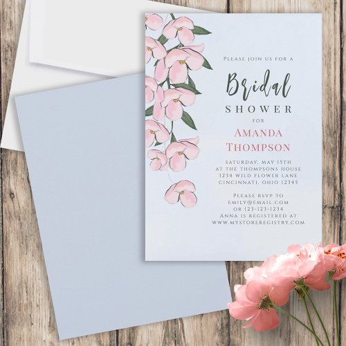 Bridal Shower Pink Floral Cherry Blossoms  Invitation