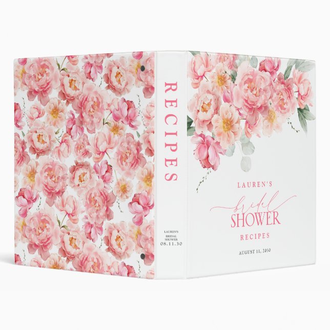 Bridal Shower Pink Floral Elegant Greenery Recipe 3 Ring Binder (Background)