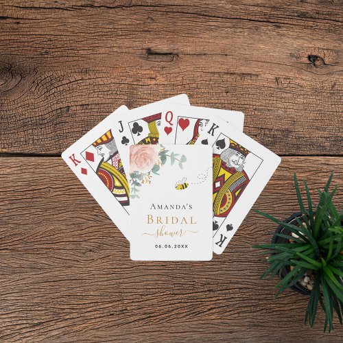 Bridal Shower pink floral eucalyptus greenery bee Poker Cards