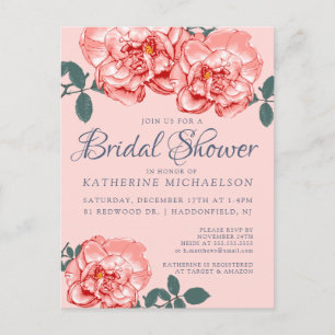 BRIDAL SHOWER   Pink Floral Garden Postcard