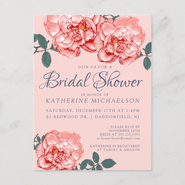 BRIDAL SHOWER | Pink Floral Garden Postcard (Front)
