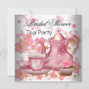 Bridal Shower Pink floral Tea Cupcake Party Invitation