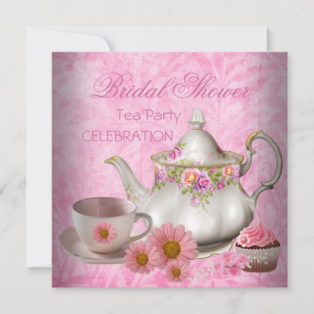 Bridal Shower Pink floral Tea Cupcake Party Invitation (Front)
