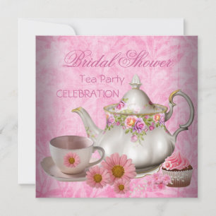 Bridal Shower Pink floral Tea Cupcake Party Invitation