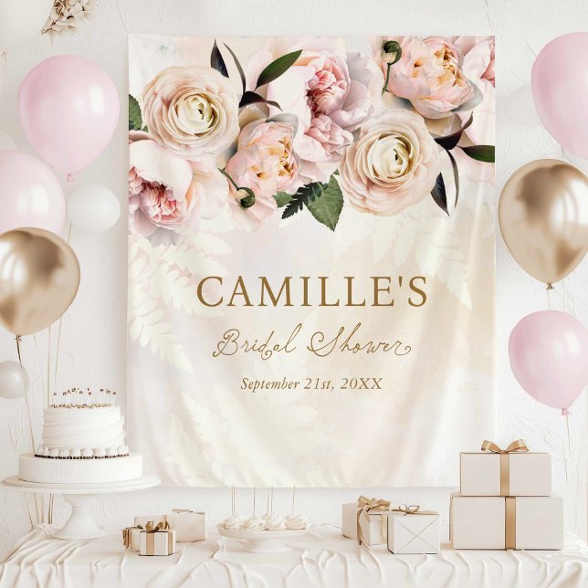 Bridal Shower Pink Floral Welcome Backdrop (Pink Floral Bridal Shower Backdrop)