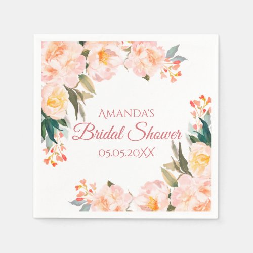 Bridal Shower pink florals white monogram Napkins