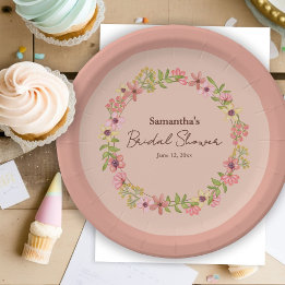 Bridal Shower Pink Flowers Boho Pink Spring Party Paper Plates