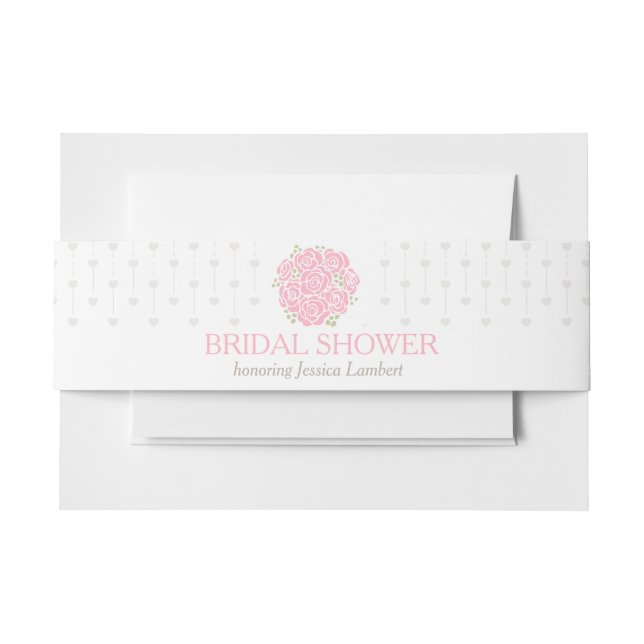 Bridal shower pink flowers grey heart belly band (Front Example)