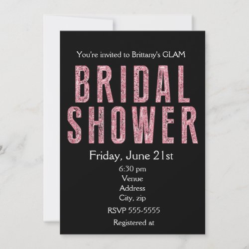 Bridal Shower pink glitter black glam invitation