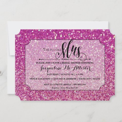 Bridal Shower Pink Glitter Future Mrs Ticket Fab Invitation