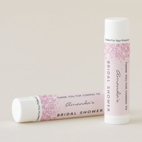 Bridal shower pink glitter girl thank you lip balm