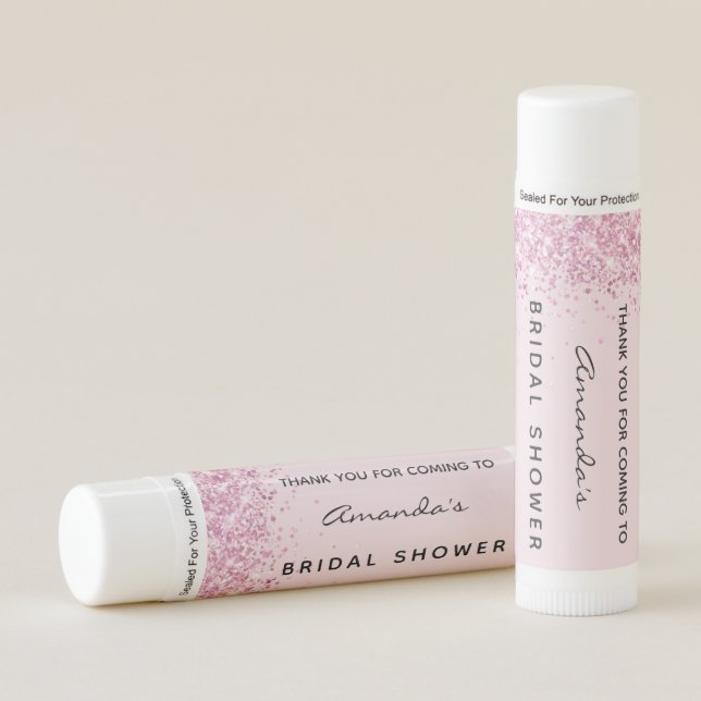 Bridal shower pink glitter girl thank you lip balm (Front)