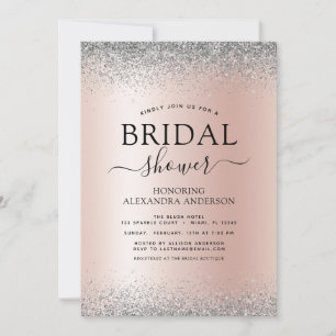 Bridal Shower Pink Glitter Rose Gold Silver Invitation