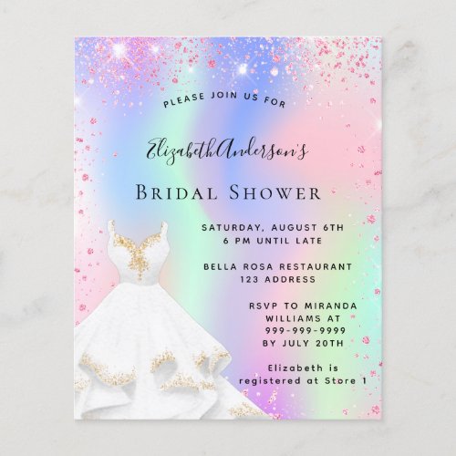 Bridal Shower pink holographic dress invitation Flyer