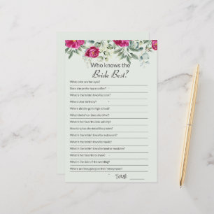 Bridal Shower Pink How well do you know Game