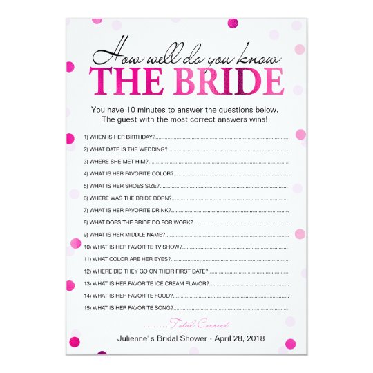 Bridal Shower Pink How Well Do You Know The Bride Invitation | Zazzle.com