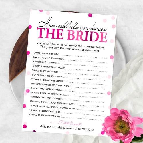 Bridal Shower Pink How Well Do You Know The Bride Invitation