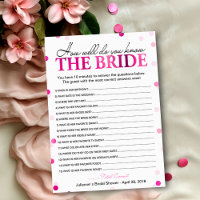 Bridal Shower Pink How Well Do You Know The Bride